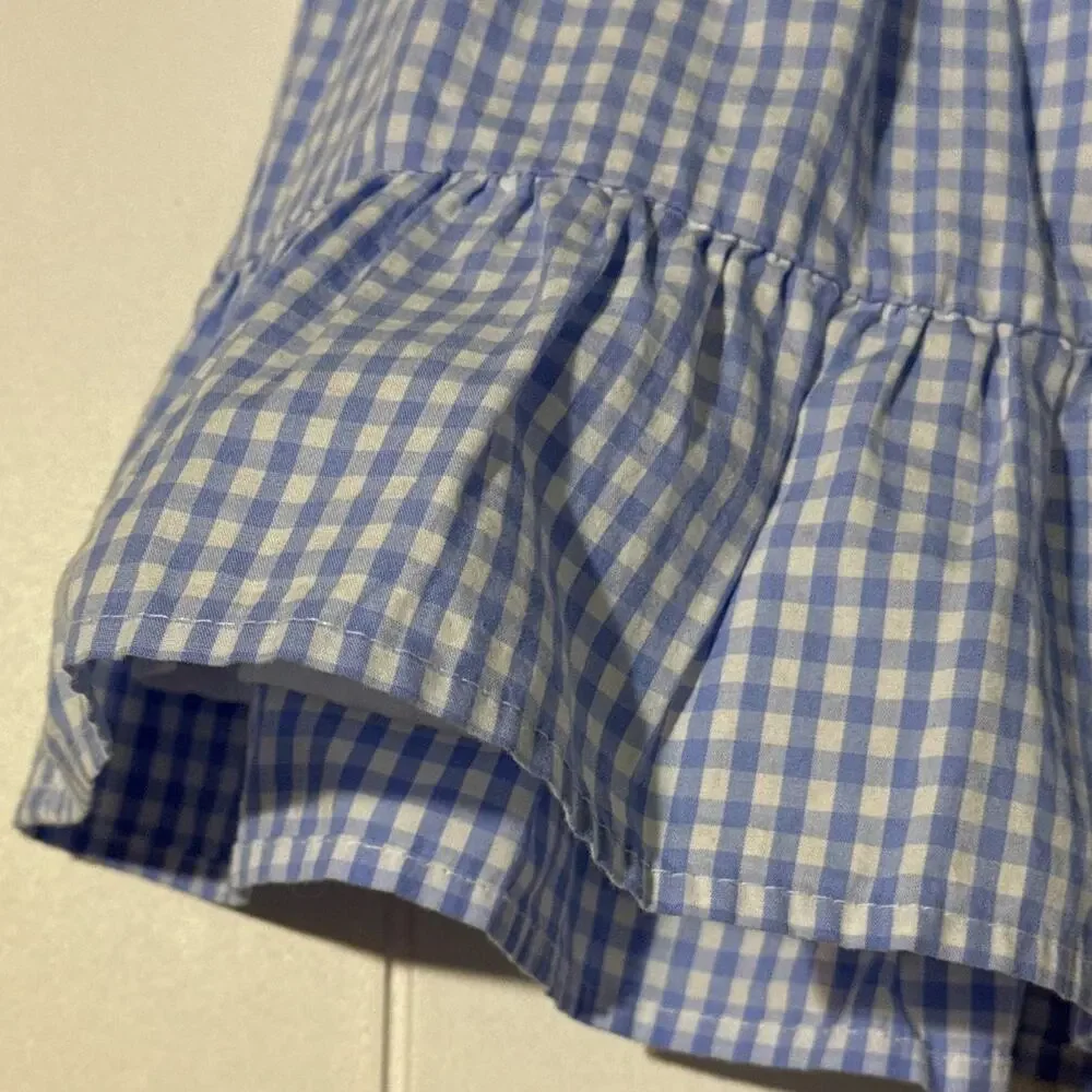 GAP Kids Blue White Gingham Tiered Ruffle Mini Skirt Girls Size Medium